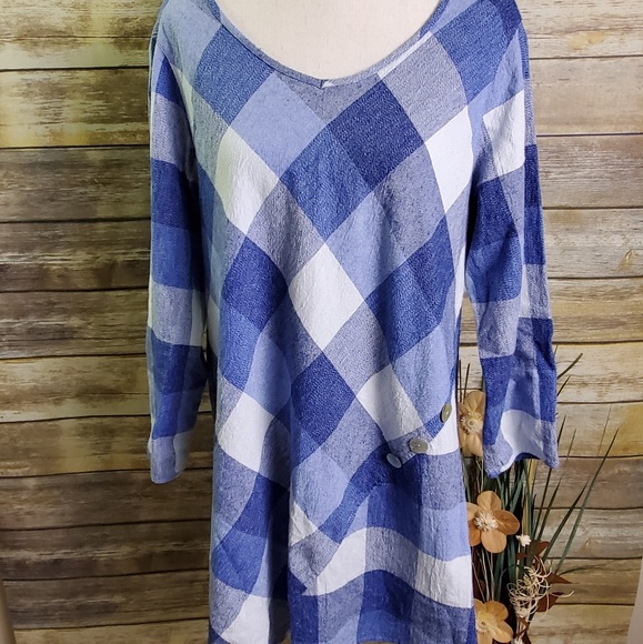 Ali Miles Tops - Ali Miles Blue & White Plaid Tunic